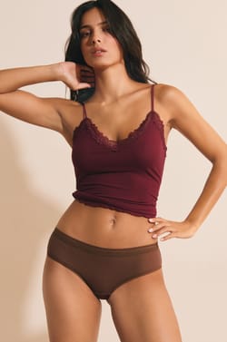 Shorty en microfibre avec d&eacute;tails dentelle;${refinementColor}