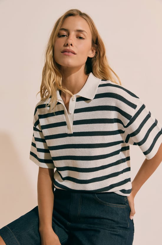 T-shirt manches courtes &agrave; rayures;${refinementColor}