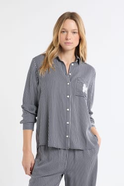 Chemise de pyjama à rayures avec broderie caniche;${refinementColor}