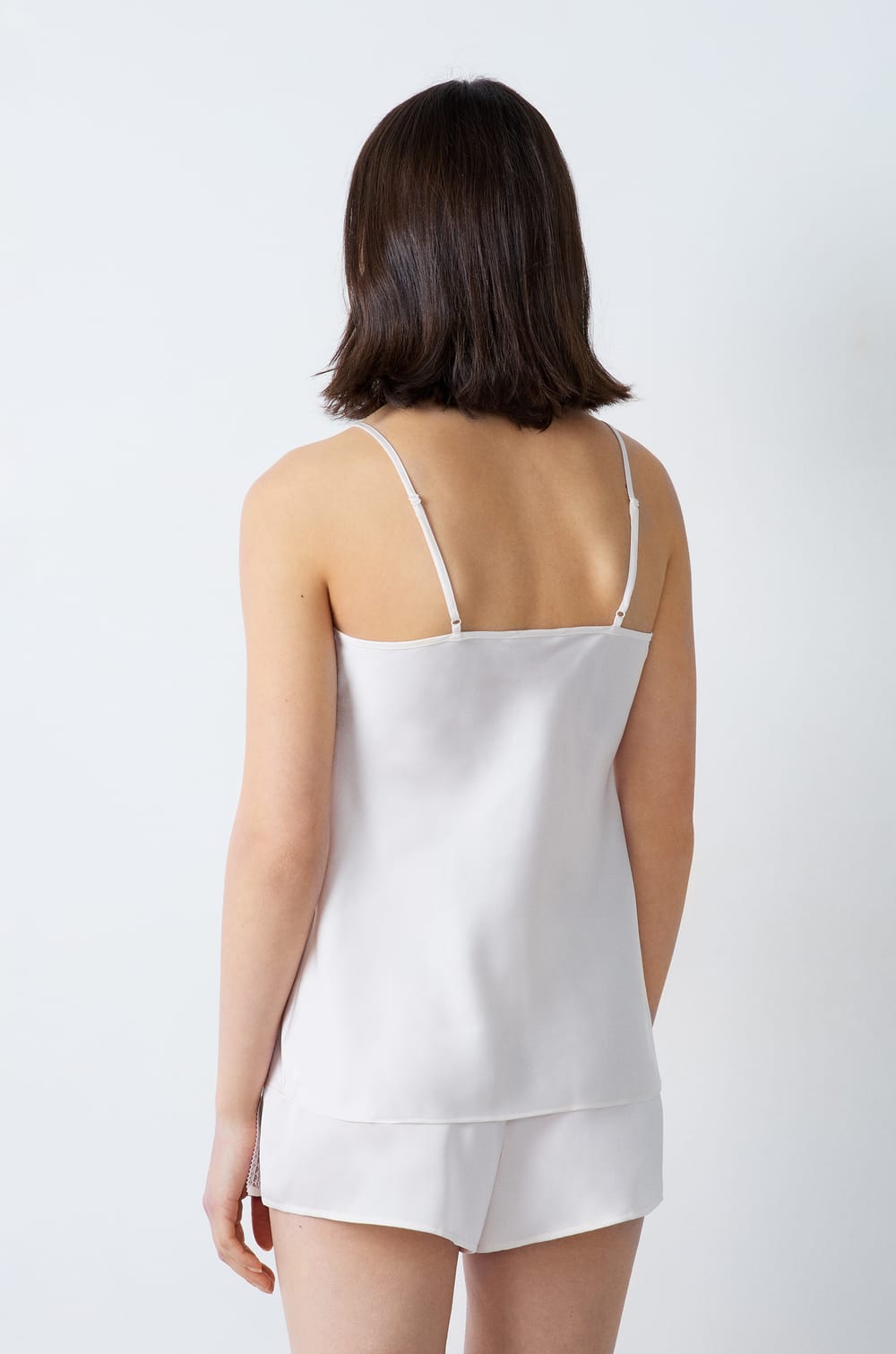 Satin Camisole with Lace Neckline;${refinementColor}