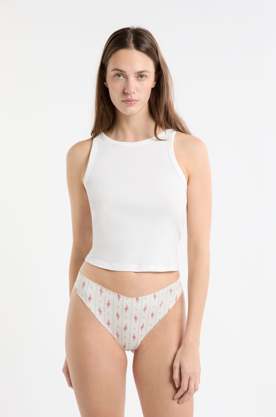 Tanga en microfibre sans couture &agrave; motifs;${refinementColor}