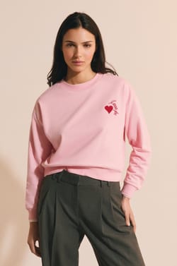 Cotton sweatshirt with heart motif;${refinementColor}