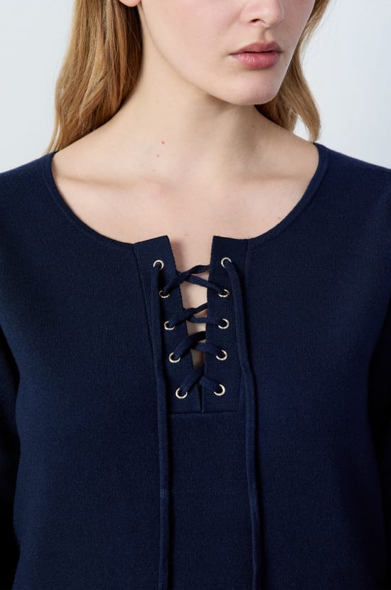 Sweater with lace-up collar;${refinementColor}
