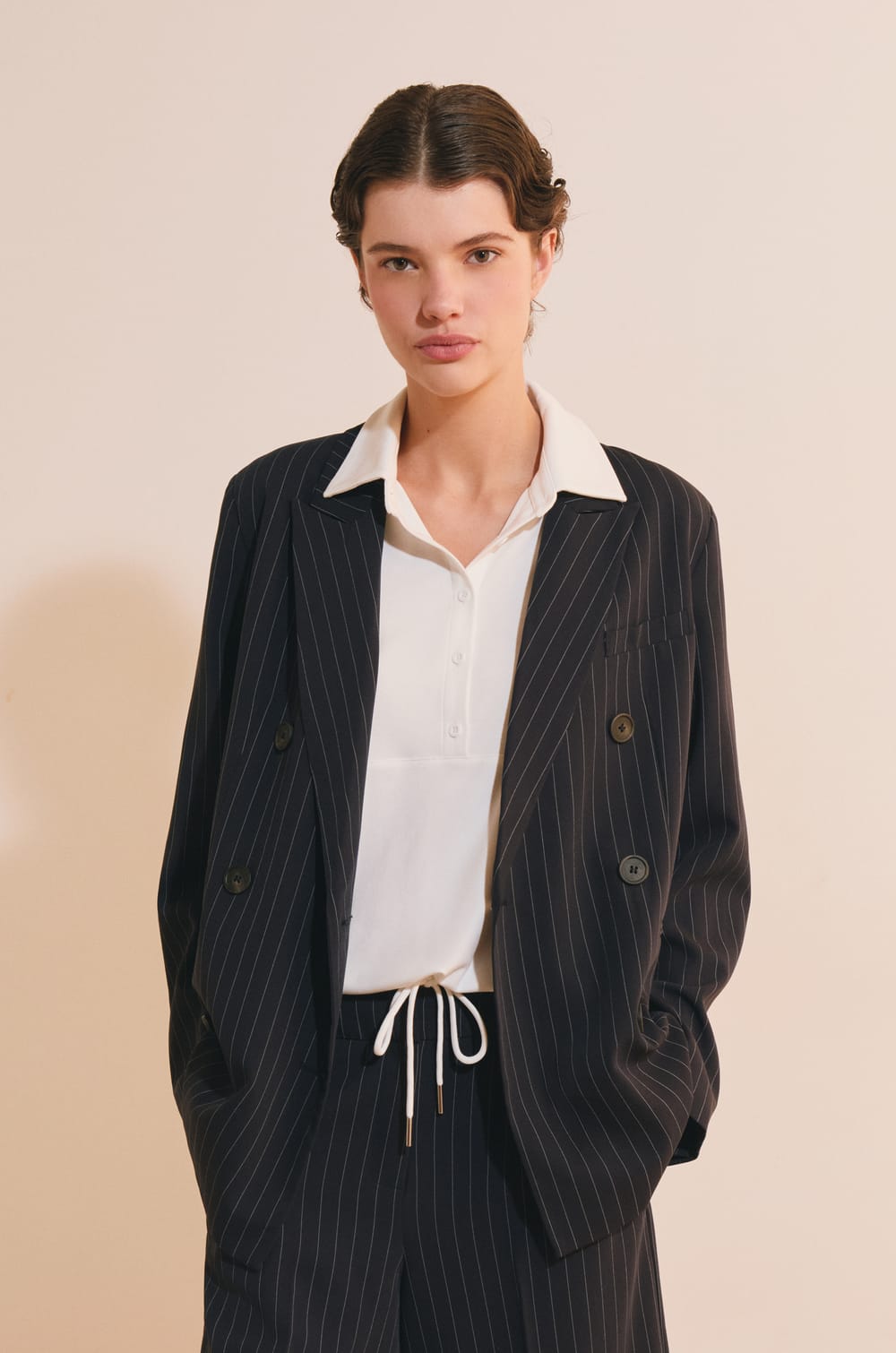 Veste blazer &agrave; rayures;${refinementColor}