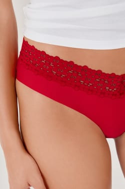 Hipster V-shape en microfibre et dentelle;${refinementColor}
