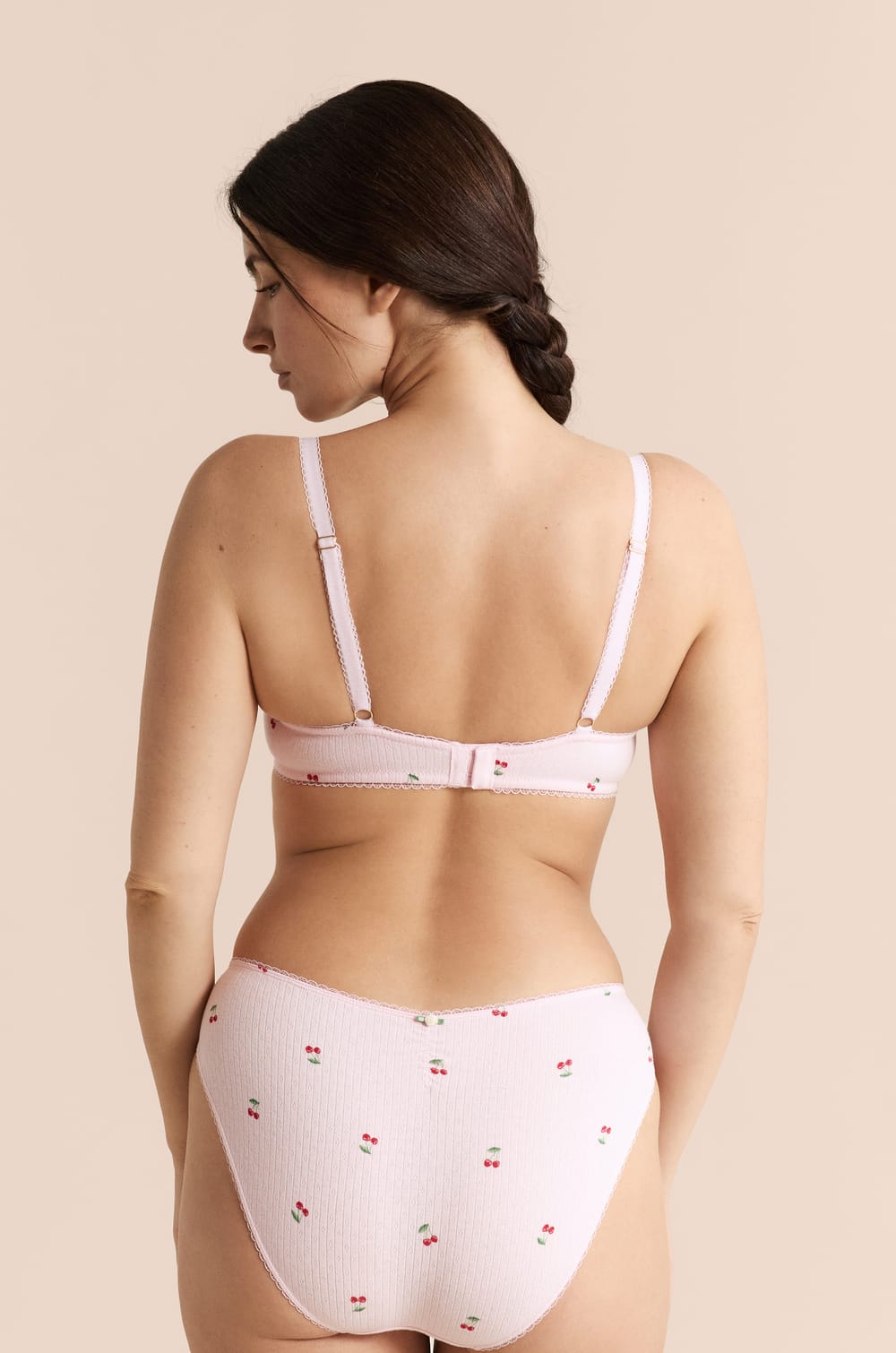 Soutien-gorge balconnet en coton pointelle &agrave; motifs;${refinementColor}