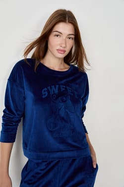 Sweat de pyjama effet velours;${refinementColor}