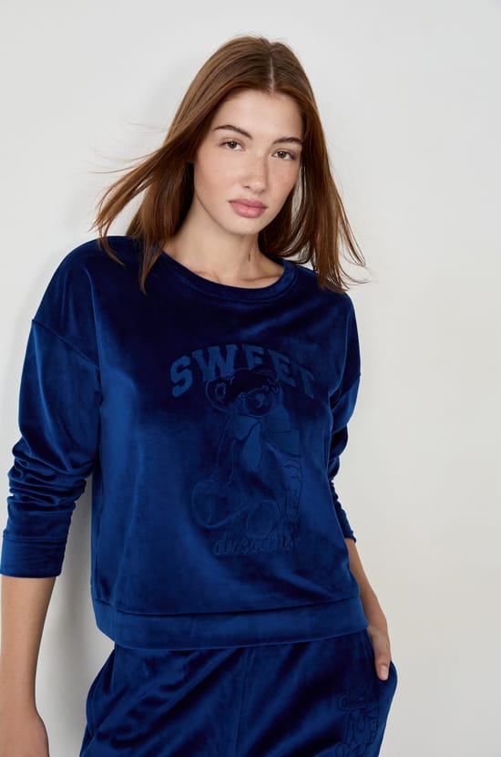 Sweat de pyjama effet velours;${refinementColor}
