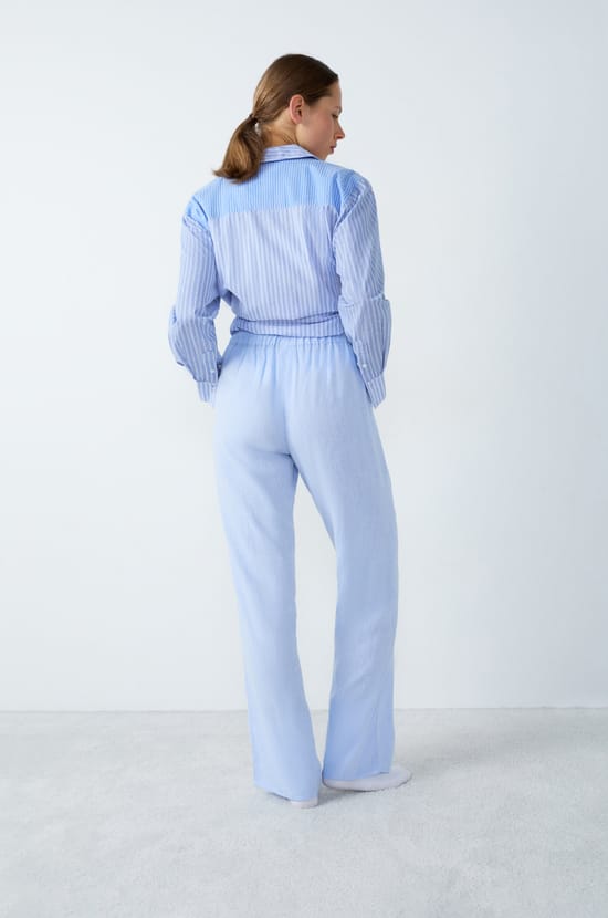 Straight Leg Linen Pyjama Trousers;${refinementColor}