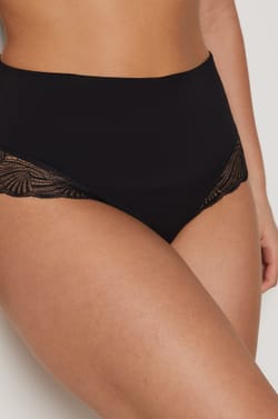 Tanga de talle alto moldeador con detalles de encaje - Sujeción media;${refinementColor}