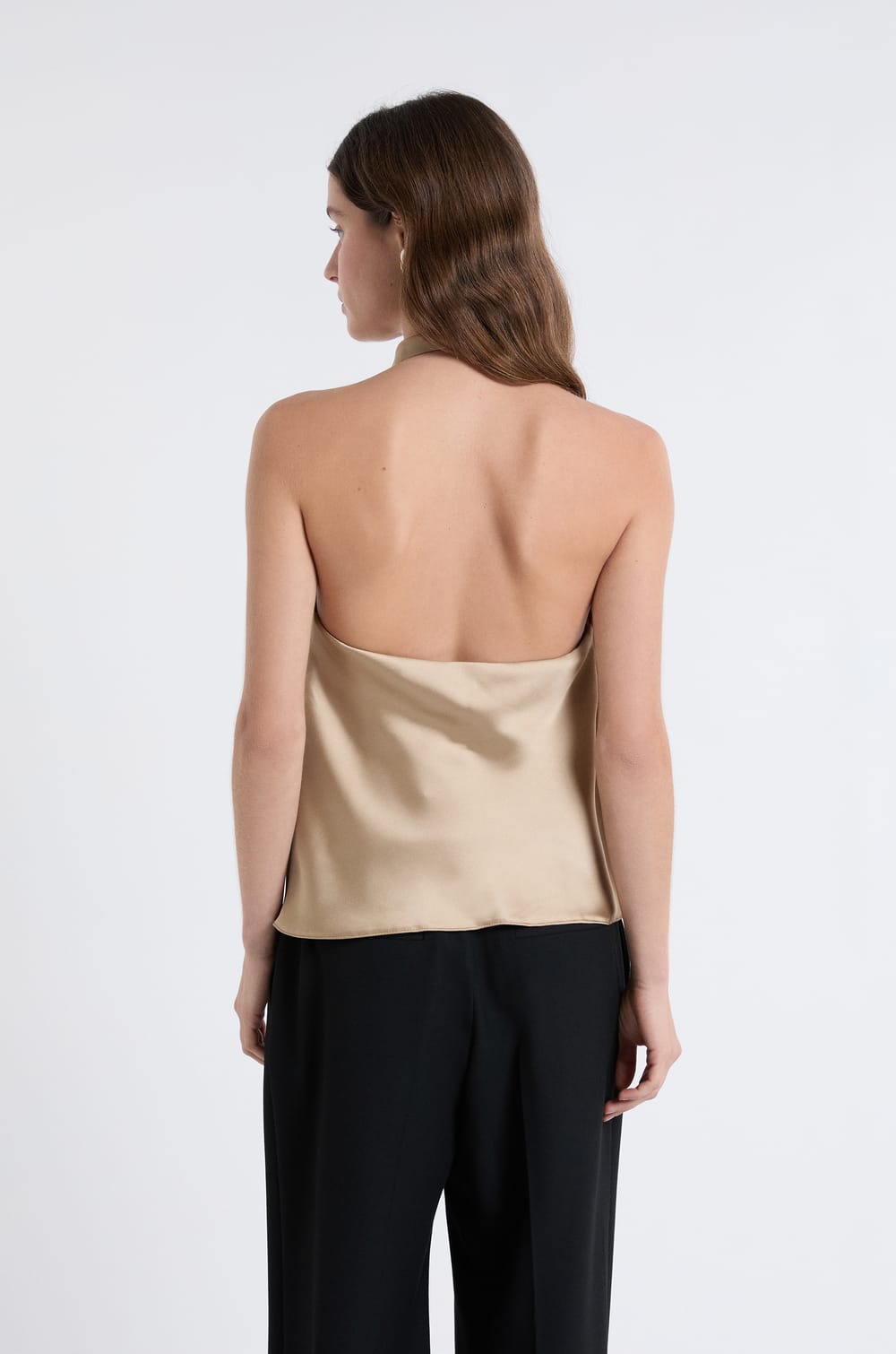 Sleeveless Satin Top with High Neck;${refinementColor}