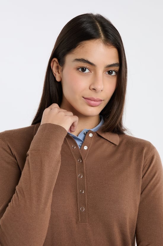 Polo manches longues en laine;${refinementColor}