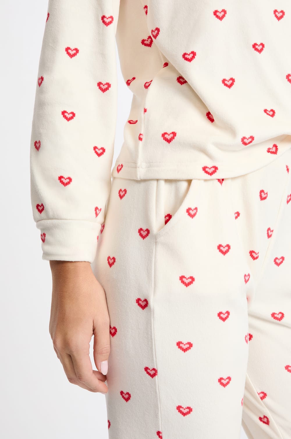 2-Piece Pajama Set With Heart Print Velvet Effect;${refinementColor}