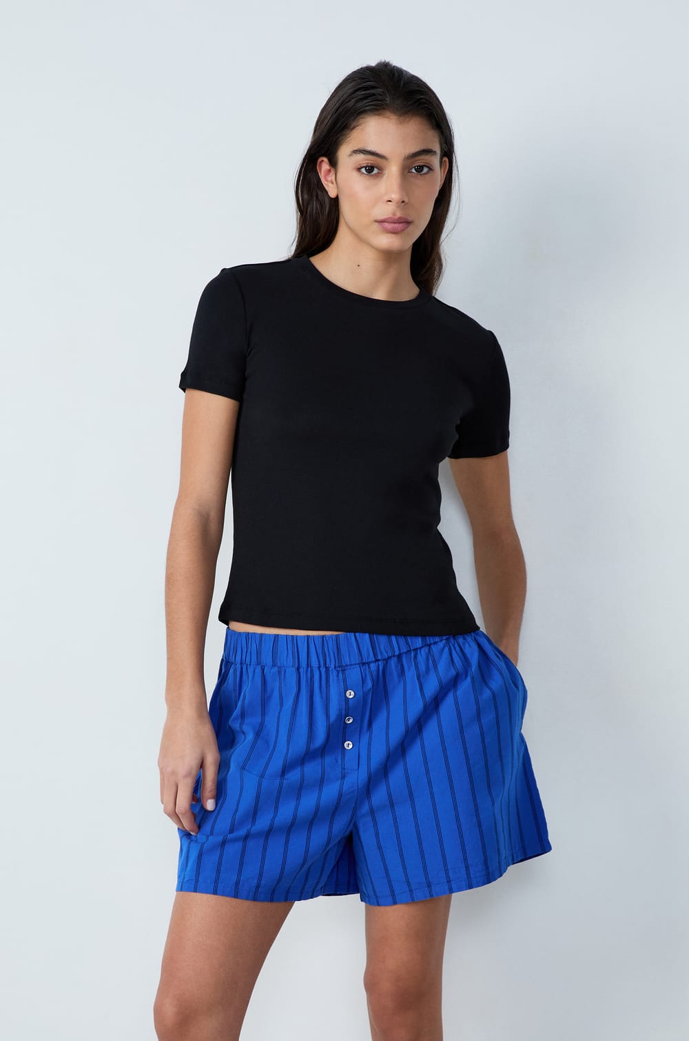 Short-sleeved ribbed cotton T-shirt;${refinementColor}
