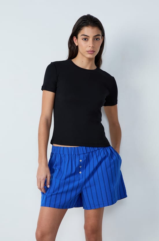 T-shirt manches courtes côtelé en coton;${refinementColor}