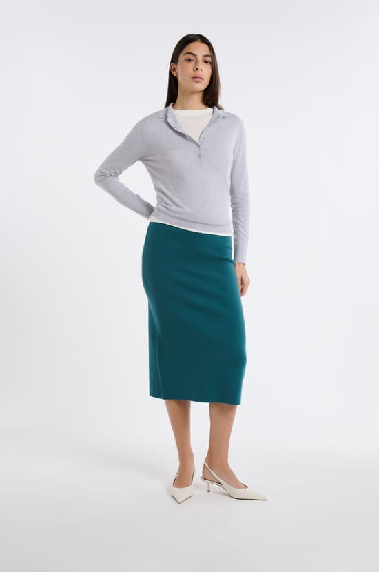 Polo manches longues en laine;${refinementColor}