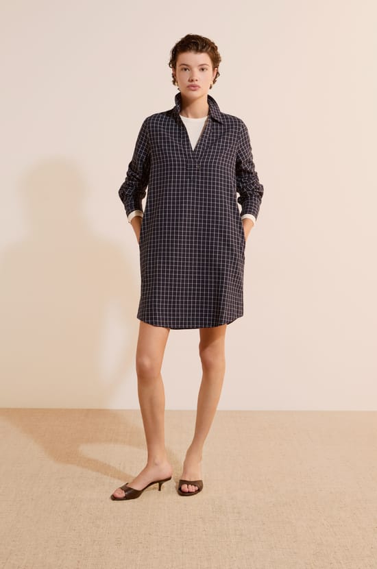 Robe chemise courte &agrave; carreaux en coton;${refinementColor}