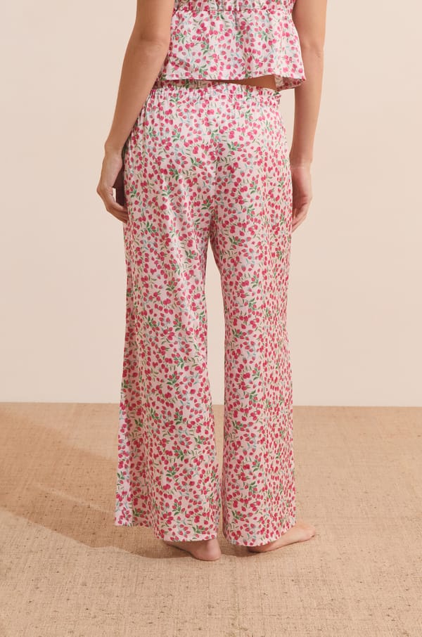 Satin Floral Print Pajama Pants;${refinementColor}