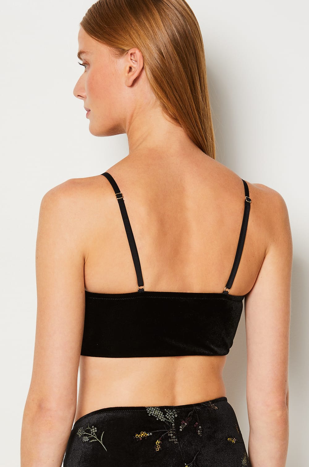 Embroidered Velvet Wireless Bralette;${refinementColor}