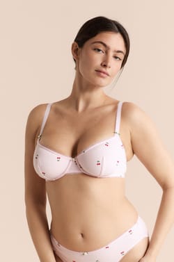 Soutien-gorge balconnet en coton pointelle &agrave; motifs;${refinementColor}