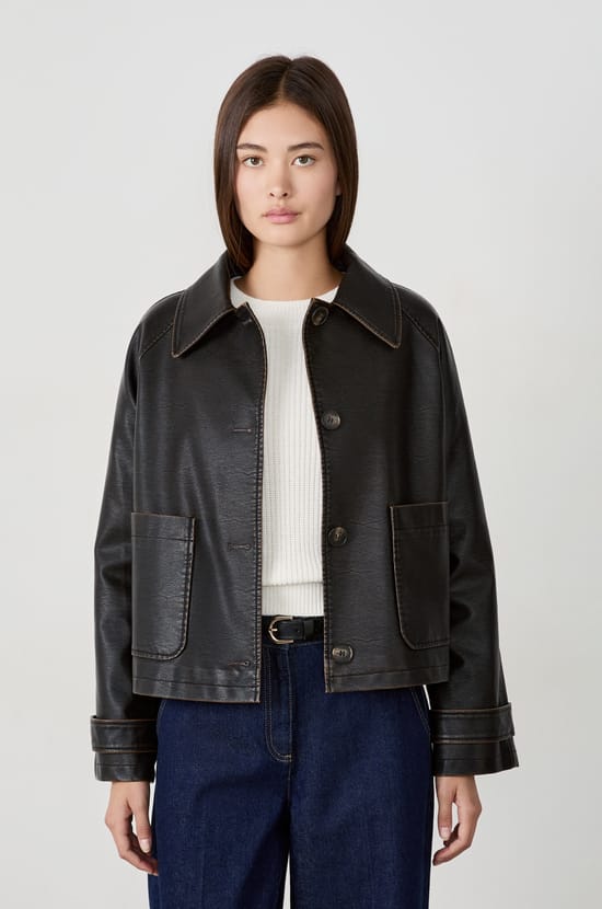 Veste courte effet cuir;${refinementColor}