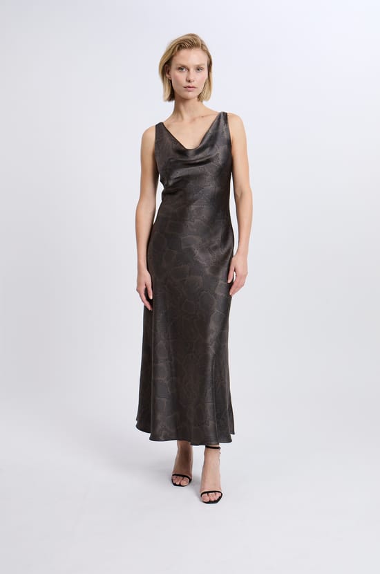 Robe satinée à imprimé serpent;${refinementColor}