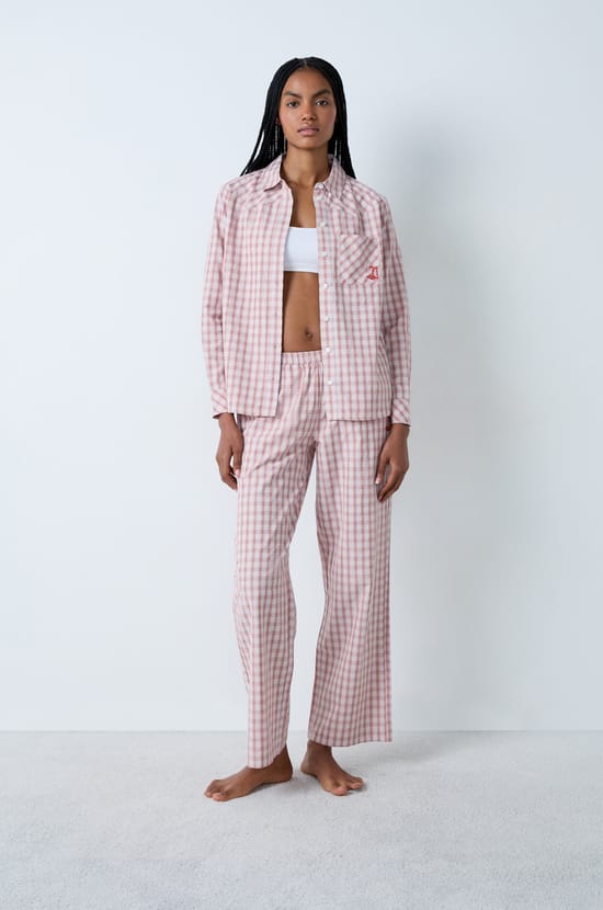 Checkered cotton pyjama shirt;${refinementColor}