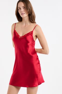 Silk nightdress with lace details;${refinementColor}