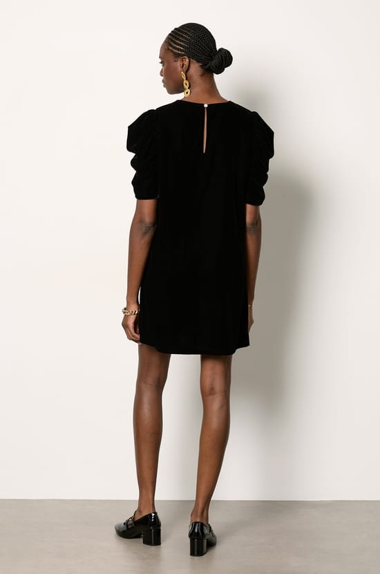 Robe manches ballons en velours;${refinementColor}