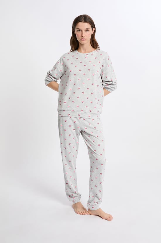 T-shirt de pyjama en coton à motifs coeurs;${refinementColor}