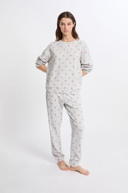 T-shirt de pyjama en coton à motifs coeurs;${refinementColor}
