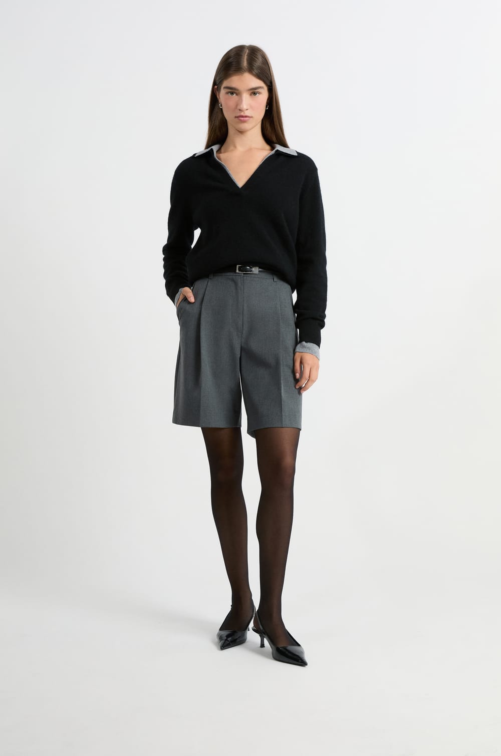 Pull col polo en cachemire;${refinementColor}