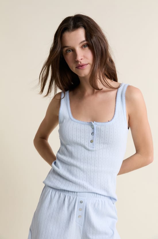 D&eacute;bardeur de pyjama en coton en pointelle;${refinementColor}
