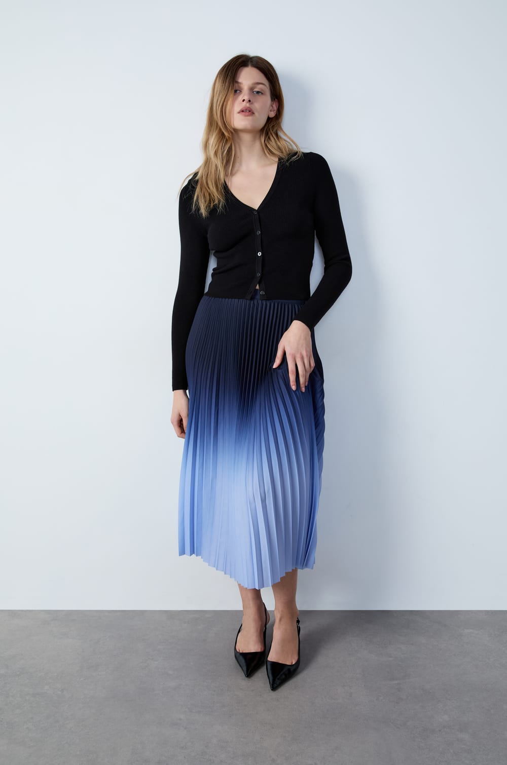Pleated Midi Skirt;${refinementColor}