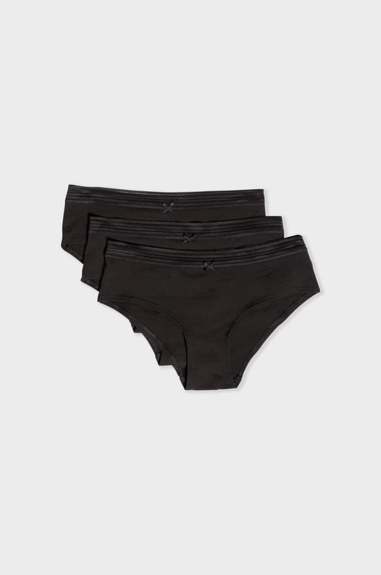 Pack of 3 cotton and lace boyshorts;${refinementColor}