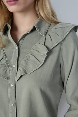Long-sleeved shirt with ruffles;${refinementColor}