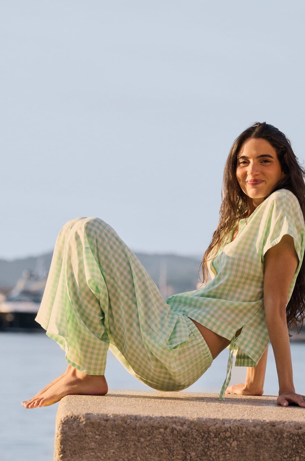 Chemise &agrave; manches courtes vichy &agrave; motif citron;${refinementColor}