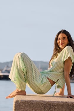 Chemise &agrave; manches courtes vichy &agrave; motif citron;${refinementColor}