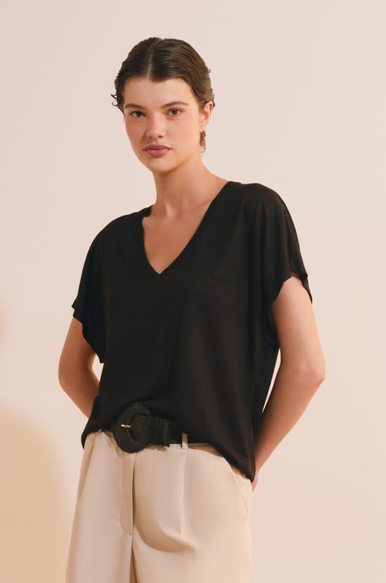T-shirt manches courtes col V;${refinementColor}