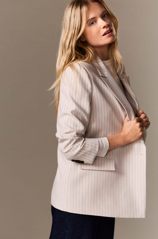 Oversized Striped Blazer Jacket;${refinementColor}