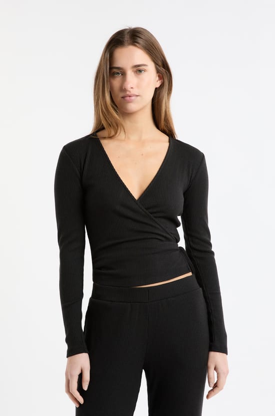 Long-sleeved wrap pyjama top;${refinementColor}