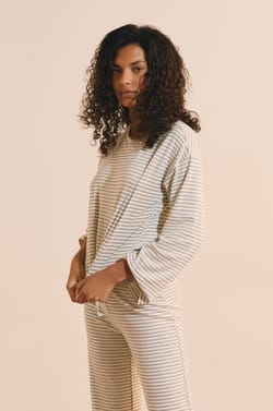 Sweatshirt de pyjama &agrave; rayures;${refinementColor}
