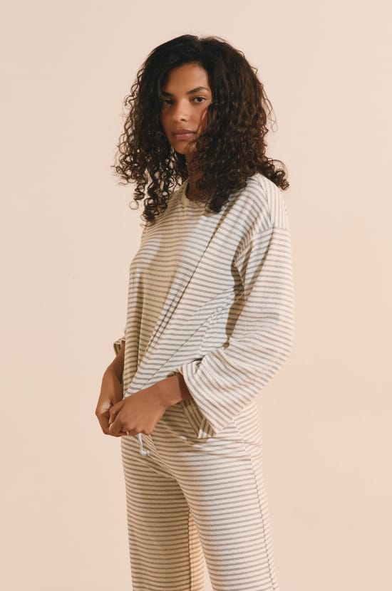 Sweatshirt de pyjama &agrave; rayures;${refinementColor}