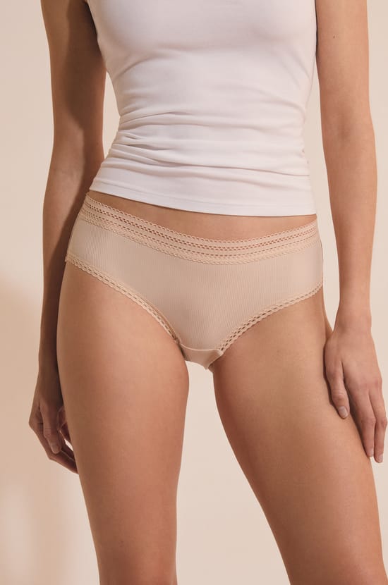 Boyshort in Microfiber with Lace Details;${refinementColor}