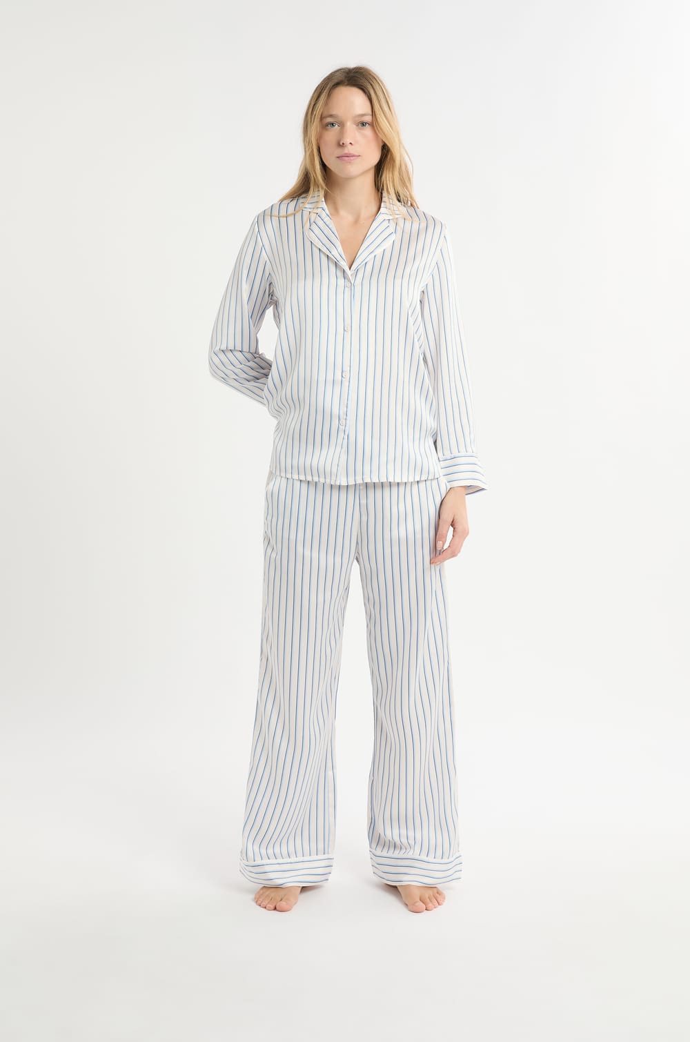 Camisa de pijama de rayas de sat&eacute;n;${refinementColor}