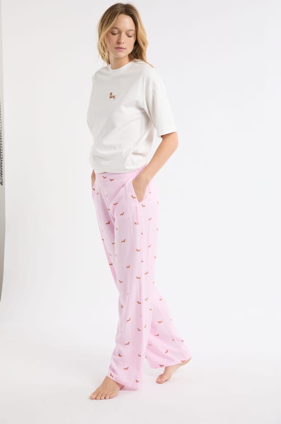 Pantalon de pyjama à rayures à motifs chiens;${refinementColor}