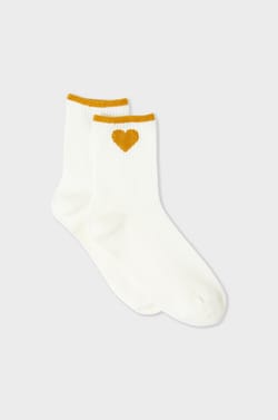 Ribbed Socks with Cotton Heart Pattern;${refinementColor}