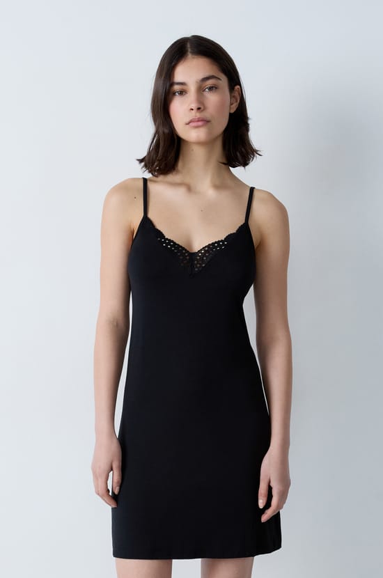 Modal Lace Neckline Nightdress;${refinementColor}