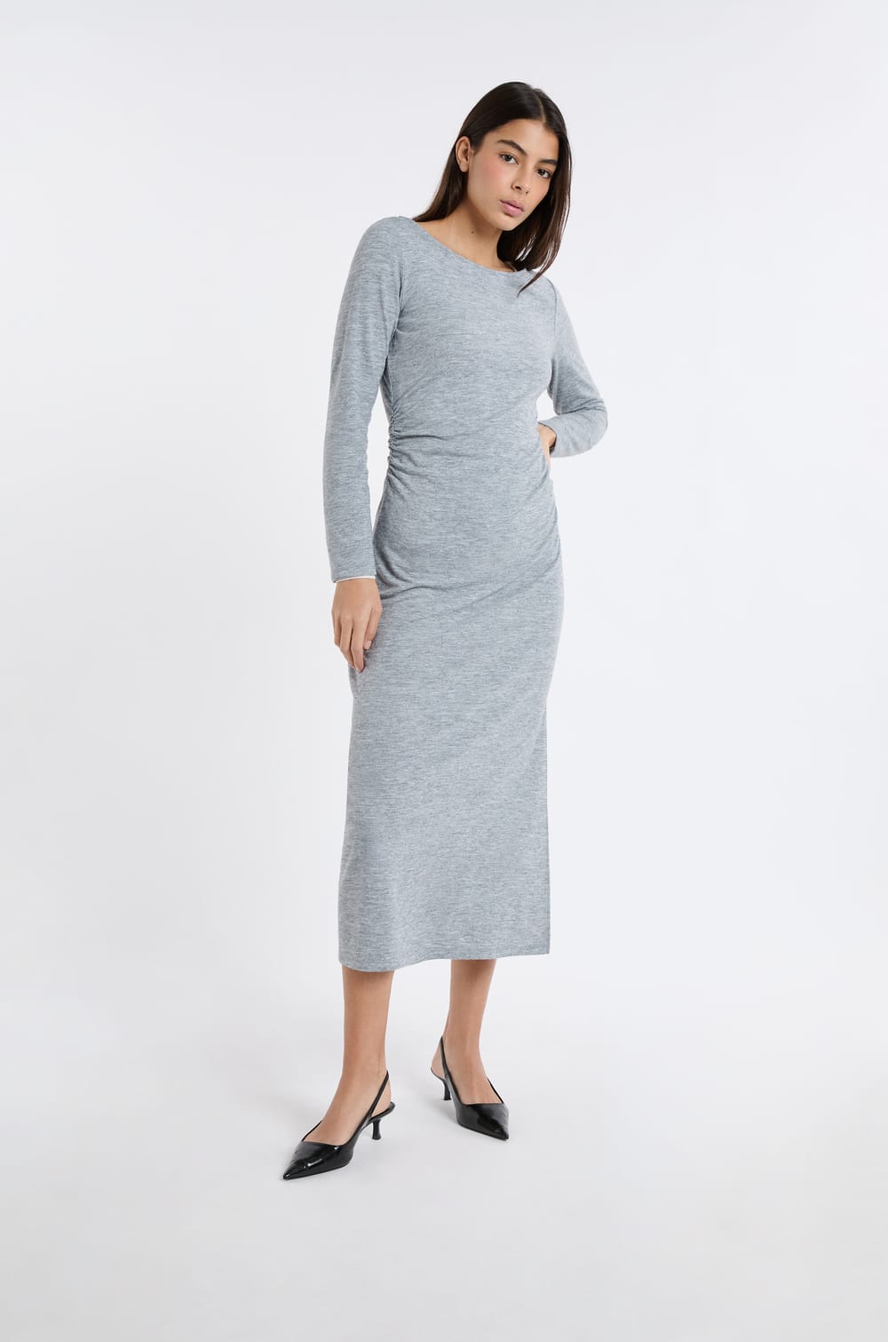 Robe longue &agrave; col bateau;${refinementColor}