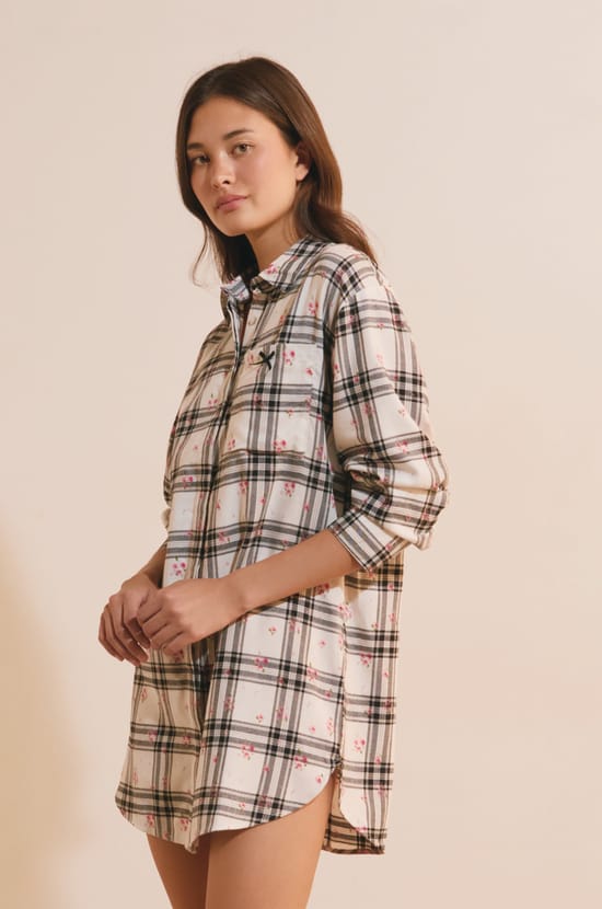 Chemise de nuit &agrave; carreaux avec coton;${refinementColor}